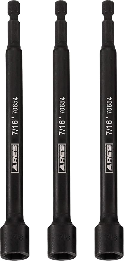 ARES 27010-3-Piece 7/16-Inch Magnetic Impact Nut Driver Bit Set - 6-Inch Length - Impact Grade Nut Setters with Industrial Strength Magnets