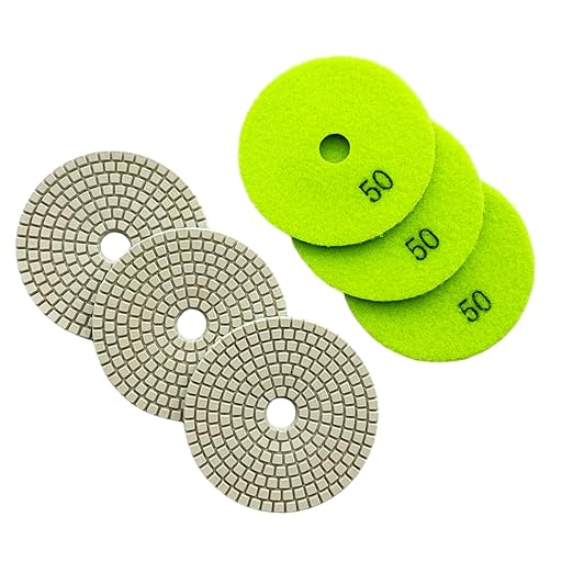 5" Wet Diamond Polishing Pad - 3 Packs of 50 Grit - White Resin for Granite, Marble, Quartz, Engineered Stone