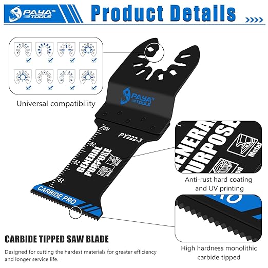 Carbide Oscillating Saw Blades, 1-3/8'' Multitool Blades Quick Release for Heavy Metal, Nail,Aluminium,Pipe, Copper and Other Hard Materials (3-Pack)