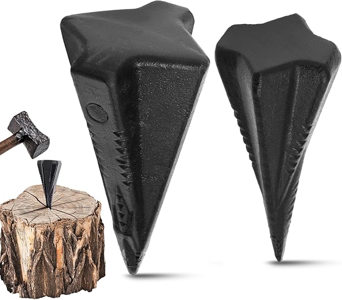 2 Pcs 4 & 5 Lbs Wood Splitting Wedges Manual Log Splitter Wedge 4-direction Diamond Design Forged Steel Tool for Easy Wood Splitting Splits Firewood into 4 Pieces Less Effort