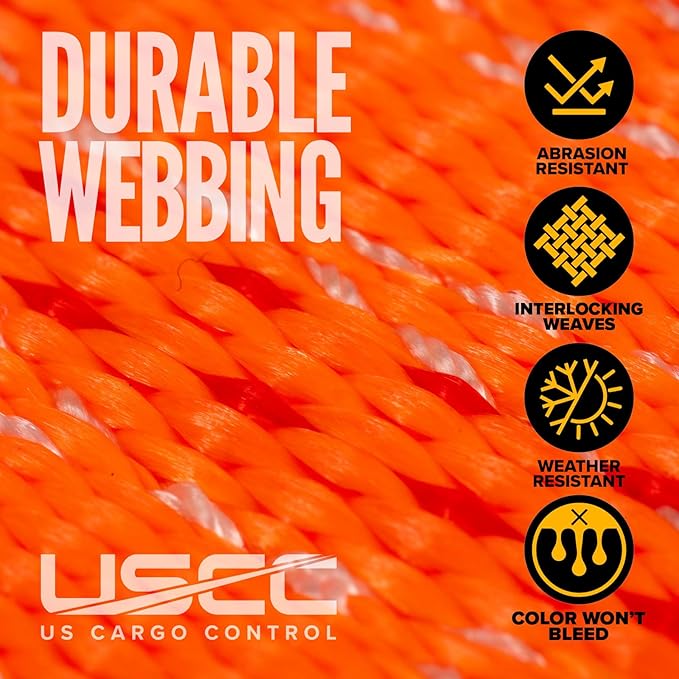 US Cargo Control Wire Hook Ratchet Straps 2 Inch x 30 Foot (4-Pack), 10,000 LBS Break Strength, Ratchet Straps Heavy Duty with Double J Hooks, Orange Cargo Tie Downs for Flatbed Trailers and Trucks