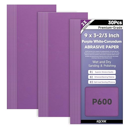 30-Sheet Premium White Corundum 600 Grit Sandpaper, 9 x 3-2/3 Inch Wet Dry Abrasive Sheets for Wood Metal Automotive Sanding and Polishing