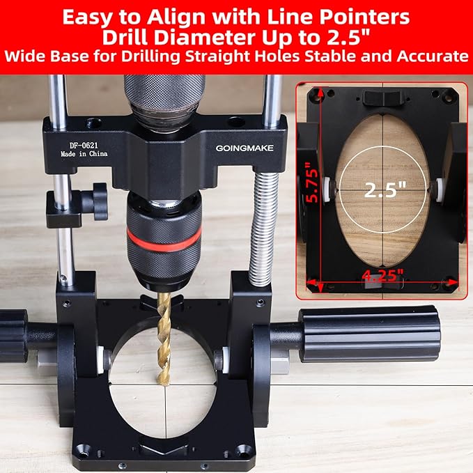 Portable Drill Guide for Straight Holes, Adjustable Portable Drill Press with 1/2" Chuck and Accurate Angle Stops, Precision Drilling Jig Attachment for 0 to 60° Angle for Hand Drill