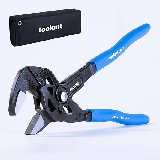 toolant 10-INCH Plier Wrench, CR-V Construction Adjustable Wrench With Pouch, Black Finish Smooth Jaw Pliers, Parallel Jaws with Comfortable Grips, Suitable for All Types of Nuts, Water Pipes, etc