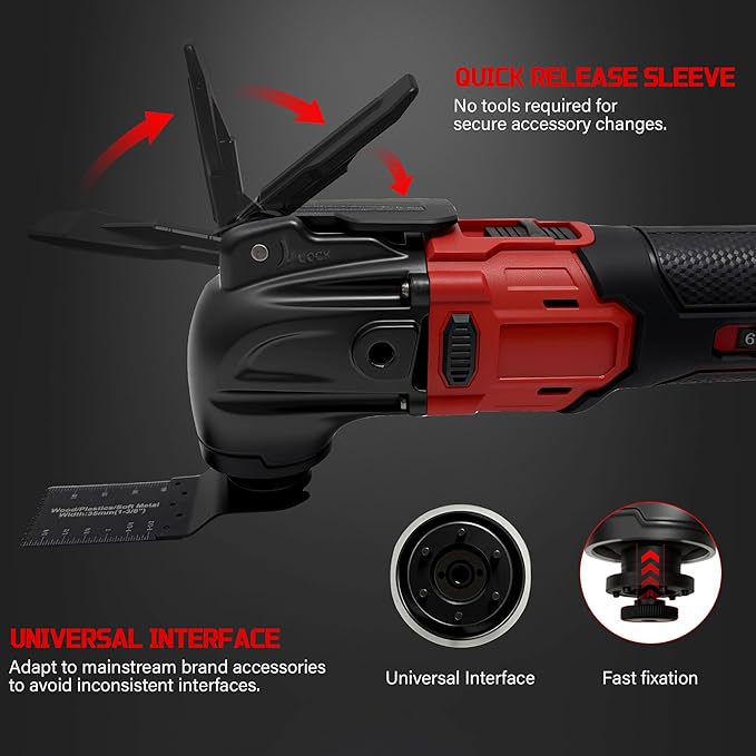 Oscillating Multi Tools for Milwaukee 18V Battery, Multi-Use Grinding Tool, 4째Oscillation Angle, 6 Variable Speeds, Quick-fit Blade Design with 22pcs Accessories for Cutting, Sanding, Scraping