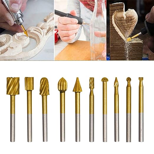 10Pcs HSS Router Carbide Engraving Bits & 10Pcs Router Bit with 1/8"(3mm) Shank Power Rotary Tools for DIY Woodworking, Carving, Sculpting, Engraving, Drilling.
