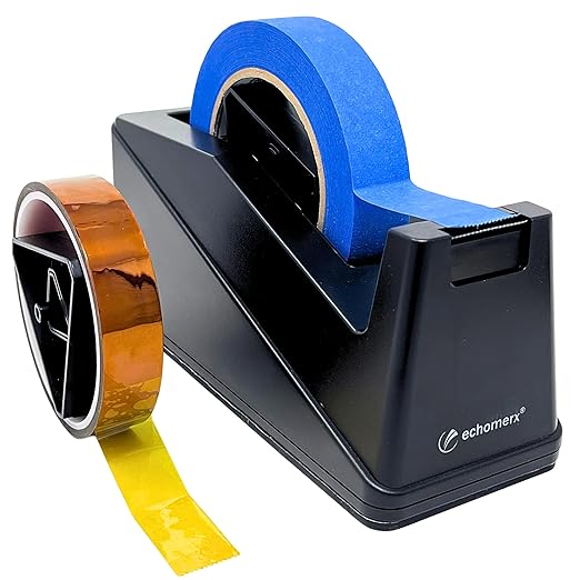 echomerx Large Tape Dispenser Heavy Duty - Best One-Handed for Painters & Masking Tape, Heat Tape Kapton & More, Weighted Desk Holder, 1 & 3 inch Core, Big Black, Commercial Grade, Sublimation & Craft