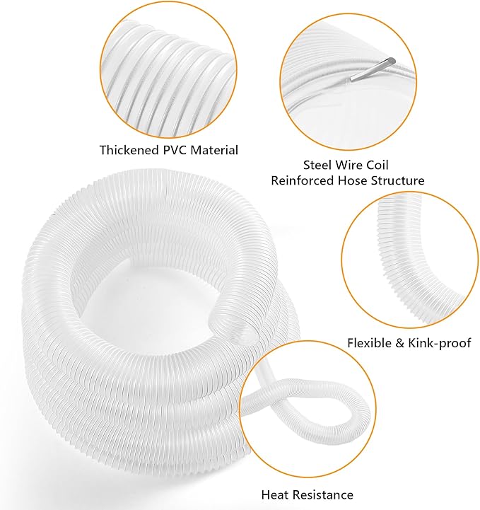 4" x 10' Clear PVC Dust Collection Hose, Puncture Resistant Fume Collection Hose with 4 Pieces Stainless Steel Clamps for Dust Woods Debris