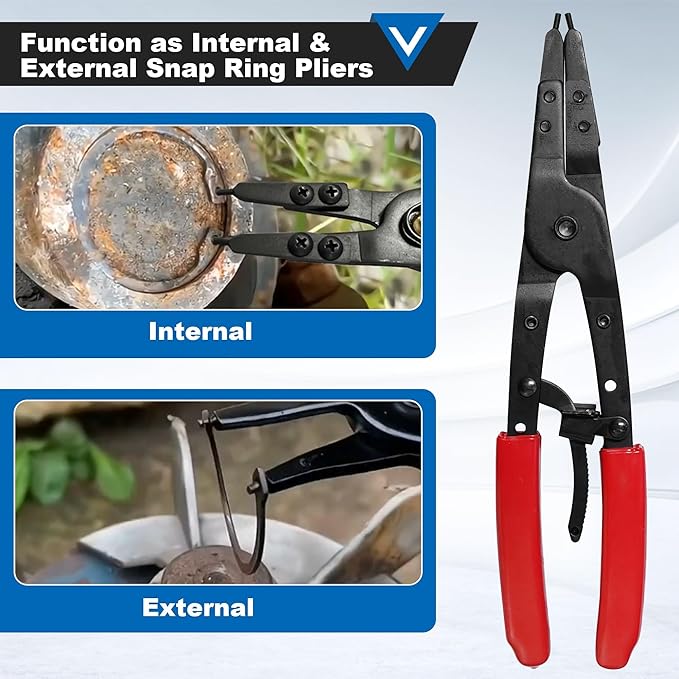 38700 Spindle Snap Ring Pliers, Internal External Heavy Duty Plier Circlip Installation Removal Red Automotive Tool Kit for Ford Pickups 2007 and Newer with Ratcheting Lock Mechanism
