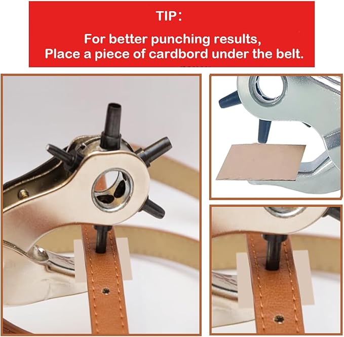 Adorox Heavy Duty Belt Hole Puncher for Leather ??6 Size Revolving Leather Hole Punch Tool with Ruler & Deburring File, Perfect for Straps, Belts, DIY Leathercraft, and Repair