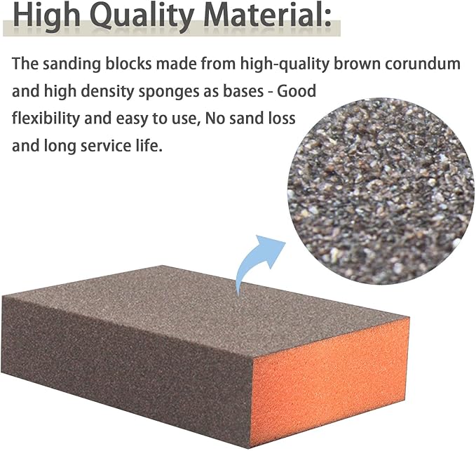 Sanding Sponge, 120 Grit Assortment Sanding Block, Wet and Dry Dual-use Sander Sponges for Drywall Metal, Sandpaper Sponge for Wood, Washable and Reusable