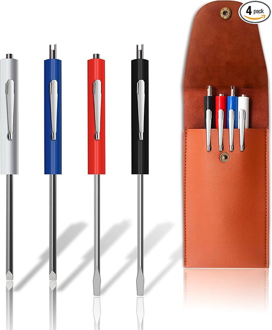 4pcs Pocket Screwdriver Set with 1 Synthetic Leather Case, Removable Screwdriver Pen, Magnetic Slotting, Valve Core Tool Mini Screwdriver with Dual Bits.