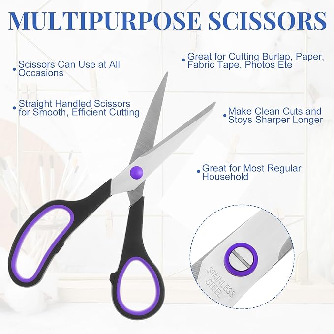 WILLBOND Scissors Bulk 8" Multipurpose Professional Heavy Duty Multicolor Sewing Stainless Steel Scissors Set for Office Home Sewing Fabric