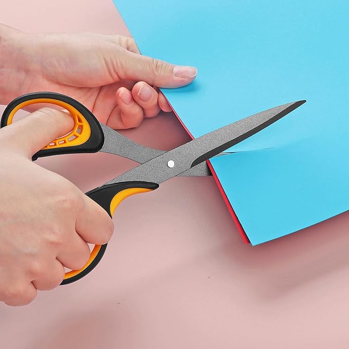 Titanium Scissors Set, Sharp Stainless Steel Blades, Soft Grip Handles, Ideal for Home, Office, School and Crafts, Red Black/Yellow Black 2 Piece Set