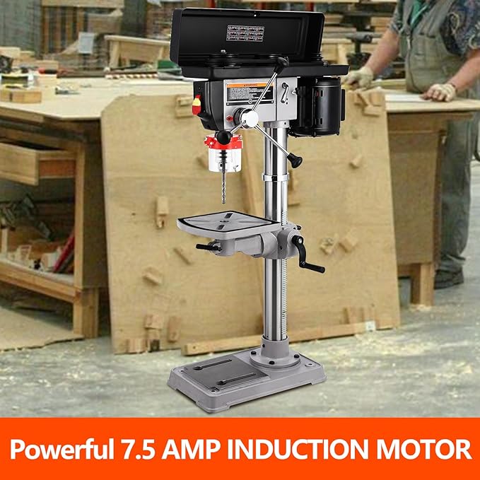 13-Inch Mini Drill Press Table, Variable Speed 288-3084 RPM,7.5 Amp 120V, Cast Iron Benchtop Drill Press with 0-45° Tilting Worktable for Wood and Metal