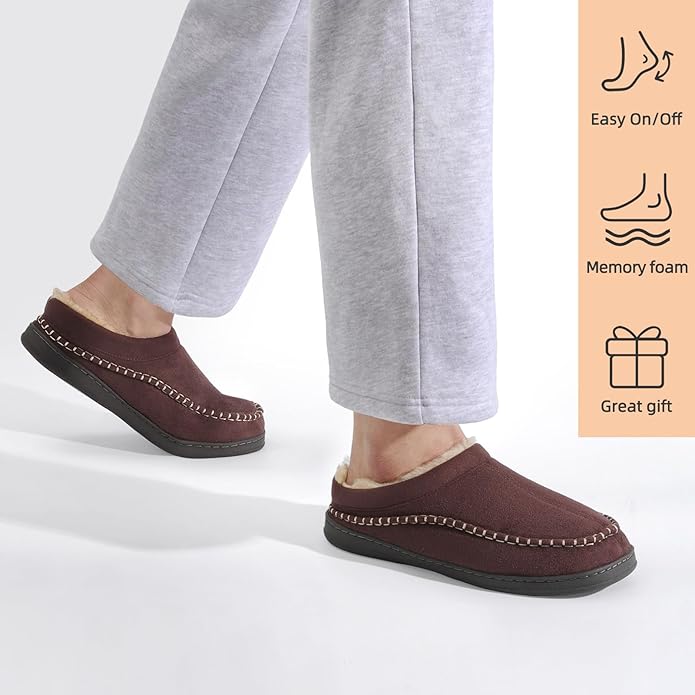 ATHMILE Mens House Shoes Fuzzy Warm Moccasin Memory Foam House Slippers for Men Cozy Winter Mens Slippers for Home Bedroom Indoor Outdoor