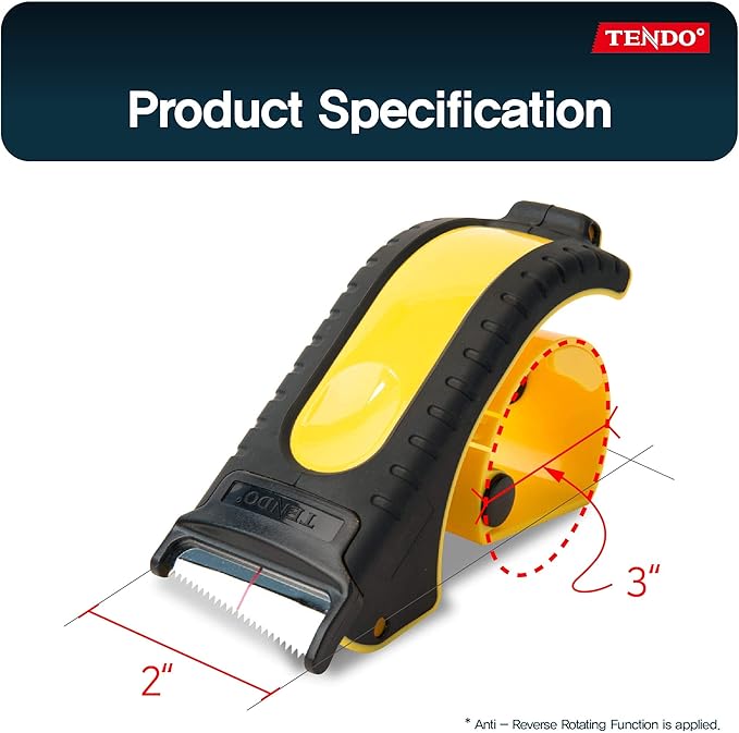 Heavy Duty Shipping Tape Dispenser: TENDO째 Essential Line ??Reusable, Replaceable, Eco-Friendly 2?쇺?Master Piece Dispenser with Patented 10째 Sloped Chromium Blades - P-1200 (3th Gen.)_Yellow