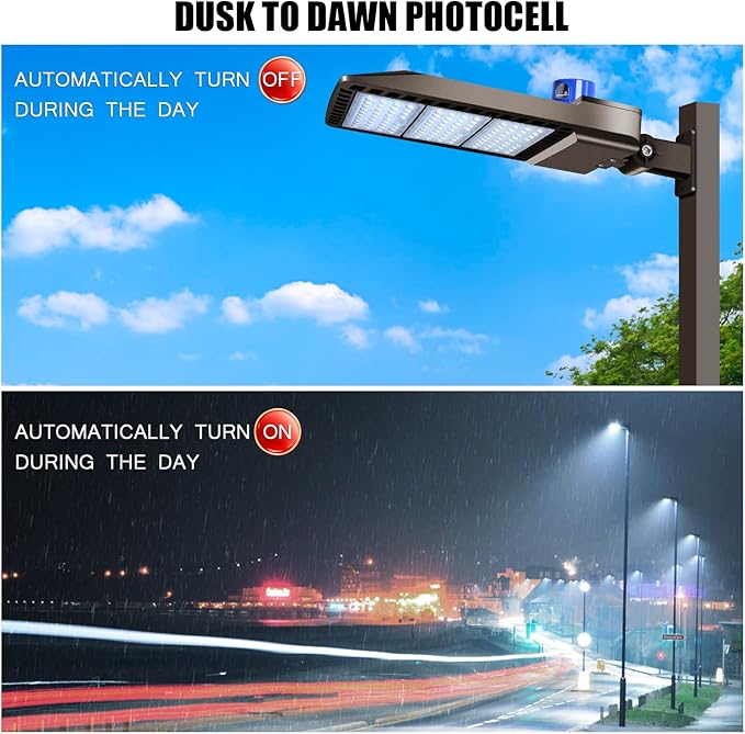Juyace 300W LED Parking Lot Light Dusk to Dawn Outdoor Lighting Wall Mount Exterior Flood Commercial Outside IP65 Waterproof 100-277V Shoebox Street Security Area
