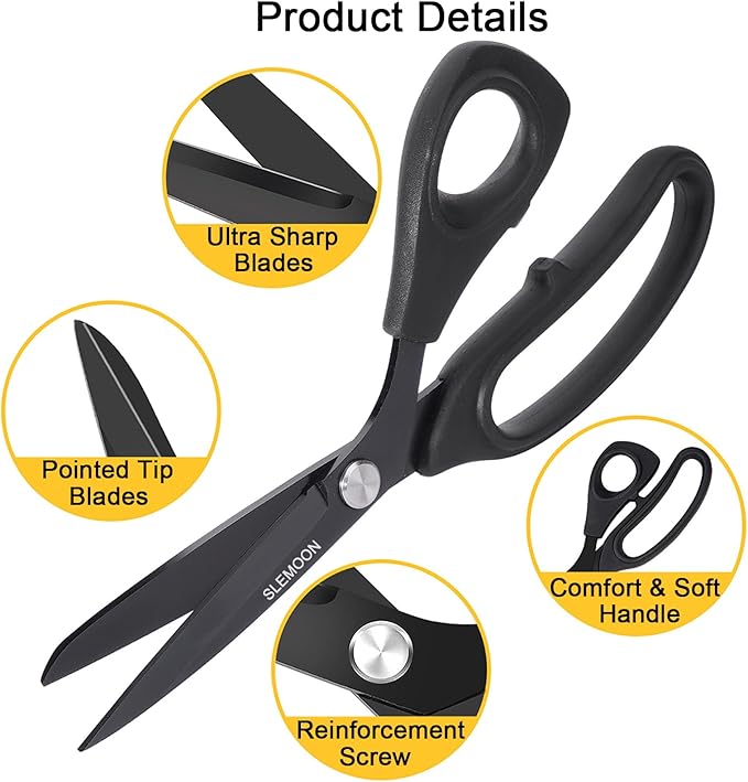 9 Inch Tailor Scissors All Purpose, Heavy Duty Premium Stainless Steel Scissors, Comfort Grip Handles for Fabric, Leather, Sewing & Crafting
