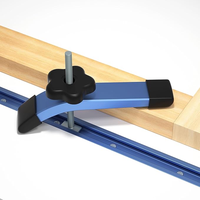 2 pack 24" T-Track with 2 Hold-Down Clamps for Woodworking with Screws, Aluminum Alloy Woodworking Tools Double Cut Profile Universal T-Tracks with Predrilled Mounting Holes - 24T2+2C