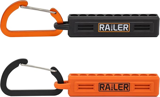 Screwdriver Bit Holder Storage Organizer ??Railer 10-Hole Black and Orange Bit Holder with Carabiner - 2 Pack