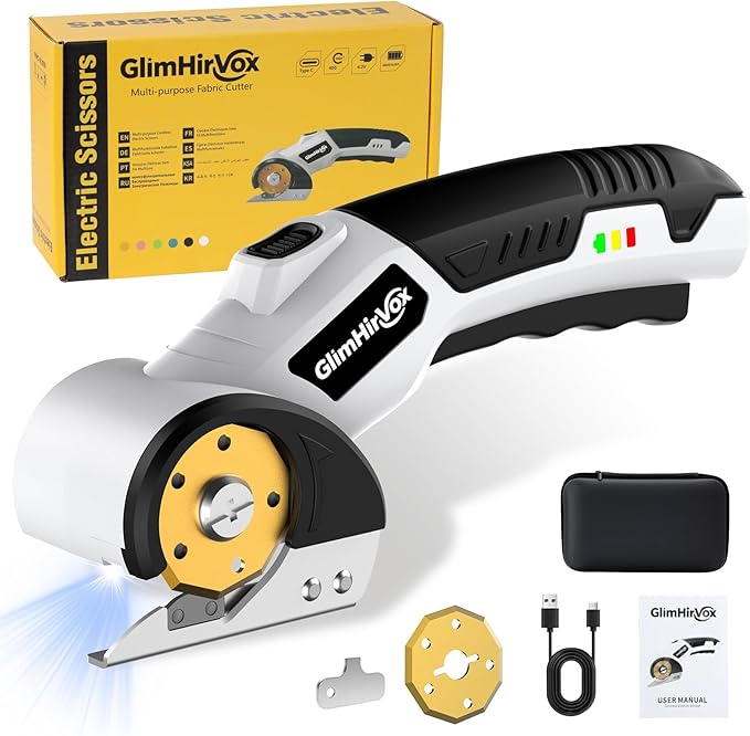 Electric Box Cutter for Cardboard, 4.2V Cordless Electric Scissors up to 1/4?? Cordless Cardboard Cutter with 2 Titanium Blades, with Safety Lock & LED, for Fabric, Leather, Plastic, Carpet