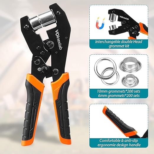Grommet Tool Kit,Volnexlab Heavy Duty Grommet kit 1/4"and 3/8" with 400 Pair 6mm and 12mm Silver Eyelet Pliers for Leather, Canvas, Tarps Tents, Vinyl,and DIY Crafts