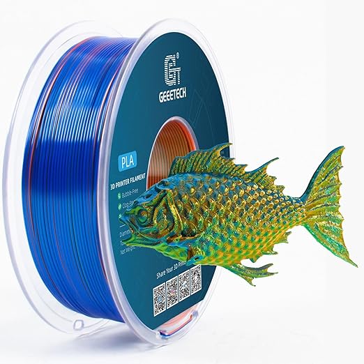 Geeetech 3D Printer Silk PLA Tri-Color Filament, Metal-Like Shiny Silk Filament 1.75mm 1kg (2.2lbs) Spool, Dimensional Accuracy +/- 0.02 mm, Tri-Color Orange Blue Green