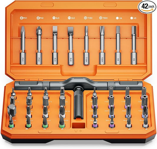 AMIR 42 in 1 Magnetic Screwdriver Set, Ratchet Screwdriver Set with Multi Bit, DIY Repair Tool Kit with Versatile T Handle for Furniture, Computer, Bicycle, Electronic Repair