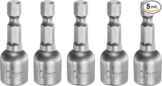 HARFINGTON 5pcs Nut Driver Drill Bit 10mm Metric Socket 1/4" Hex Shank 1.65" (42mm) Long Magnetic 6-Point Sockets Quick Change CR-V Steel Bolt Setters for Power Drill Drivers