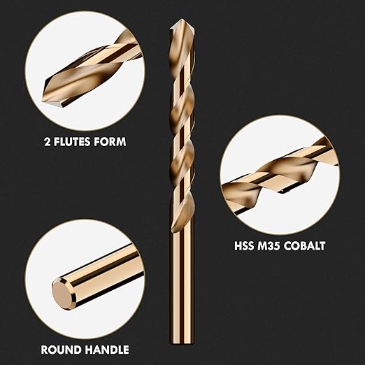 Metric 4Pcs M35 Cobalt Drill Bit Set, 13mm HSS Cobalt Jobber Drill Bits, for Hardened Metals, Stainless Steel, Cast Iron and Wooden Plastics