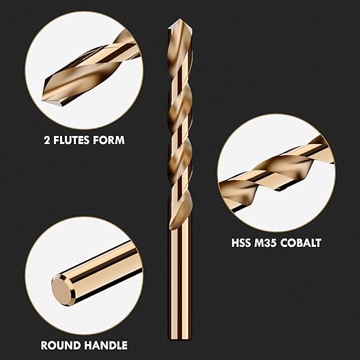 Metric 4Pcs M35 Cobalt Drill Bit Set, 9mm HSS Cobalt Jobber Drill Bits, for Hardened Metals, Stainless Steel, Cast Iron and Wooden Plastics