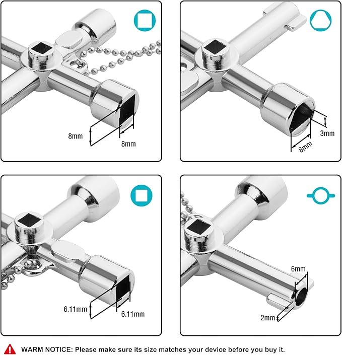DURATECH 4 Way Sillcock Key with Bit, Multi-functional Water Key, Cross Key, 1-Pack, for Valve, Faucet, and Spigots
