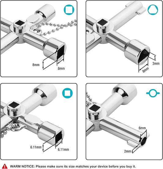 DURATECH 4 Way Sillcock Key with Bit, Multi-functional Water Key, Cross Key, 1-Pack, for Valve, Faucet, and Spigots
