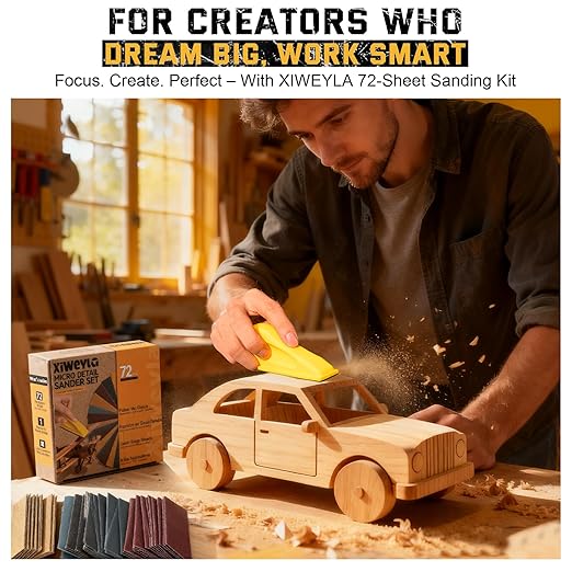 Christmas & Birthday Gift for DIY Lovers ??XIWEYLA 72PCS Sandpaper Set with Ergonomic Hand Sander, Micro & Detail Sander, 13 Grit Levels 80??000, Color-Coded Sandpaper for Wood, Crafts & Furniture