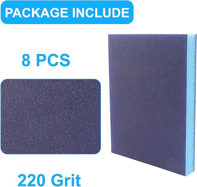 8 Pack Sanding Sponge, 220 Grit Washable and Reusable Sanding Blocks for Wood, Metal, Drywall, and More, Ideal for Flat and Irregular Surfaces, Robust and Versatile for Wet or Dry Use
