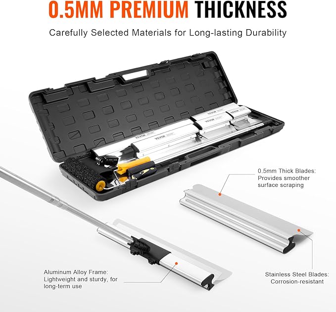 VEVOR Drywall Skimming Blade Set, 7/10/14/16/24 in Skimming Blades + 34-81.6 in Extension Handle Pole, Stainless Steel Knife Professional Skim Coat Tools, for Gyprock/WallBoard/Plasterboard
