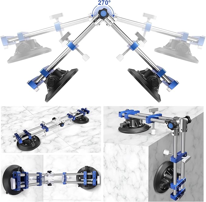 Right Angle 90-270 Degree Countertop Seam Setter 2 Pack with 7?섃?Vacuum Cups for Seam Joining and Leveling, Professional Stone Setter Installation Tool for Granite, Stone, Marble, Slab Tile