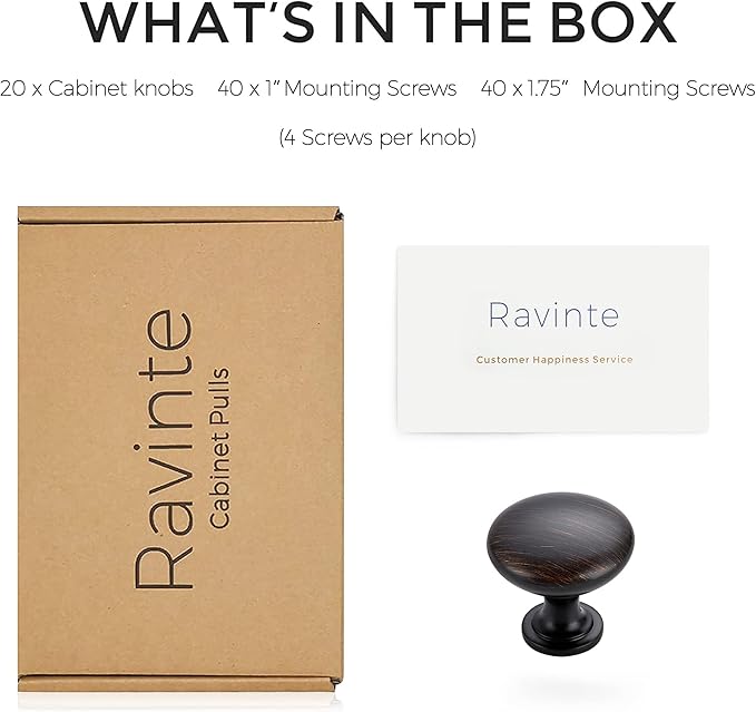 Ravinte 20 Pack Kitchen Cabinet Knobs Dresser Knobs Drawer Knobs Oil Rubbed Bronze Knobs Brass Drawer Pulls Door Knobs Dresser Drawer Handles Knobs for Dresser Drawers