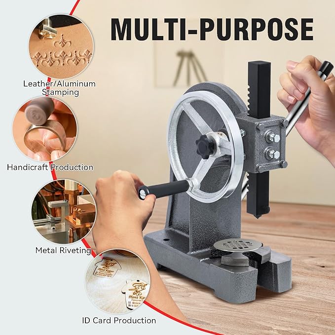 CXRCY Arbor Press 1 Ton with Hand Wheel, Cast Iron Heavy duty Manual Arbor Press 1 Ton, 5.5" Maximum Height, Desktop Arbor Press, Metal Punch Press Machine for Stamping Bending Forming Stretching