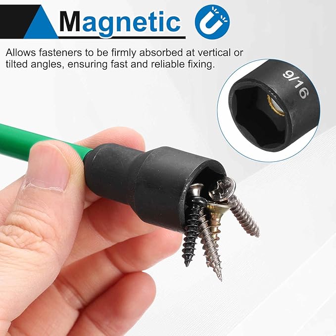 HARFINGTON 3pcs Nut Driver Drill Bit 5/16 Inch SAE Socket 1/4" Hex Shank 6" (150mm) Extra Long Magnetic 6-Point Sockets Quick Change CR-V Steel Bolt Setters for Power Drill Drivers