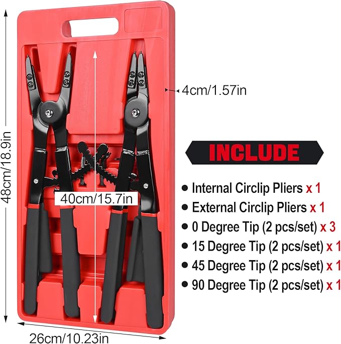Snap Ring Pliers Set Heavy Duty - 2 PCS Large Heavy Duty Snap Ring Circlip Pliers 竊?6" Internal External Circlip Pliers Set with 45째 90째 Tips