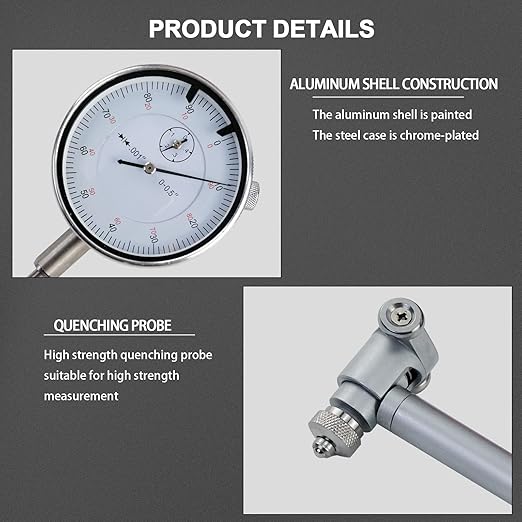 Dial Indicator Bore Gage 2" - 6" Range(0.001"), Dial Indicator Bore Gage Gauge, Stem Length 6'' with Carbide anvils (2"-6" Range