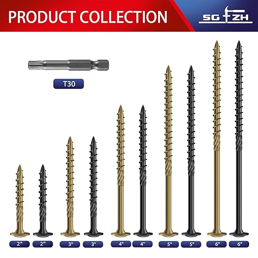 #14 x 2 Inch Lag Screws (248Pcs) 4lb. Structural Wood Screw, Black, Carbon Steel, Washer Head, Rust Resistant epoxy Coated, T30 Torx Bit