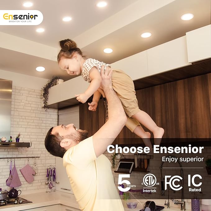 Ensenior 12 Pack 6 Inch LED Recessed Ceiling Light, Dimmable, 2700K-5000K 5CCT, 1200LM 12W 120V, High Brightness Canless Wafer Downlight - ETL&FCC&IC