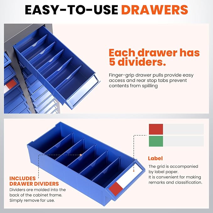 100 Drawers Nut and Bolt Organizer, 26x9x46 Stainless Steel Parts Cabinet with Shelfs & Labels Bolt Organizer for Workshop Tool & Hardware Storage and Organization (100 Drawers)