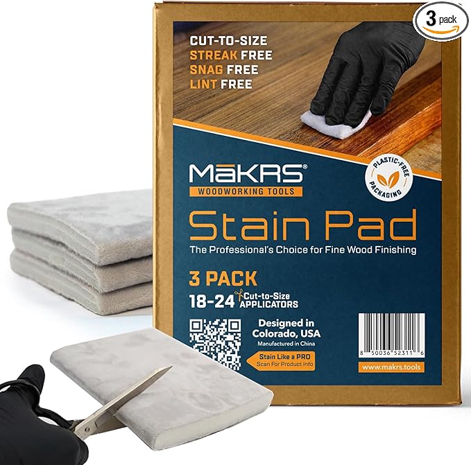 M훮KRS Stain Pad, Cut-to-Size Staining Pads, 3-Pack, Lint, Snag, Streak-Free Applicator, Micro Brush Material, Wood Stains and Oil Based Finishes, Easy to Use with Consistent Application