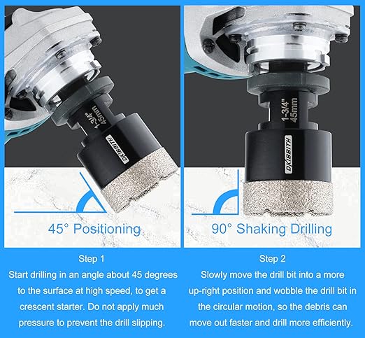 DKIBBITH 1-3/4'' Diamond Hole Saw, Vacuum Brazed Core Bit for Granite Tile Quartzite Marble Concrete Porcelain Ceramic Stones with 5/8-11 Thread Angle Grinders and 3/8??Hex Shank Electric Drills
