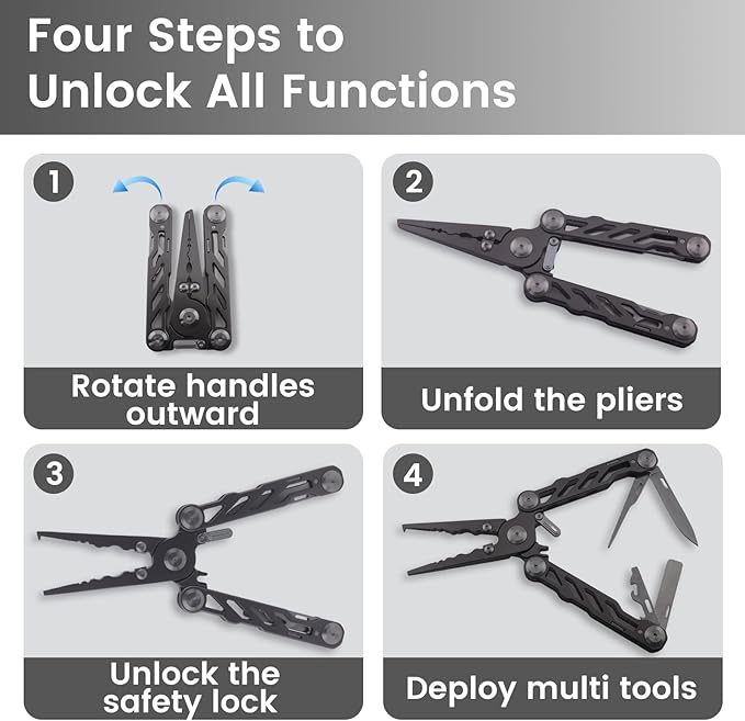 Pristis Multitool Pocket Pliers, Foldable Stainless Steel Titanium Coated Multi-Function Hook Remover, Portable Folding Professional Saltwater Split Ring Fishing Gear Kit for Outdoor Camping