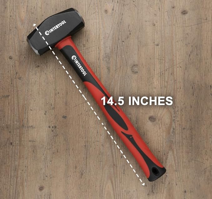 INTERTOOL 3 lbs Small Sledge Hammer | Drilling/Crack Mini Sledgehammer with Heavy-Duty Steel & Shock Absorbing Non-Slip Fiberglass Handle | HT08-0246